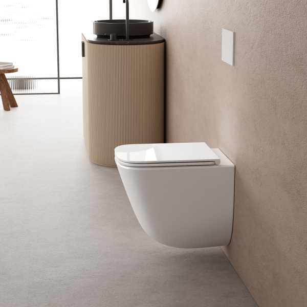 Комплект подвесной унитаз ABBER Rechteck белый, с закрытым дном, инсталляцией, кнопкой белая мат