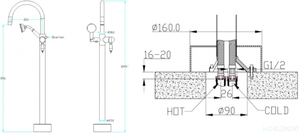 Смеситель Boheme Imperiale 289 напольный, для ванны с душем