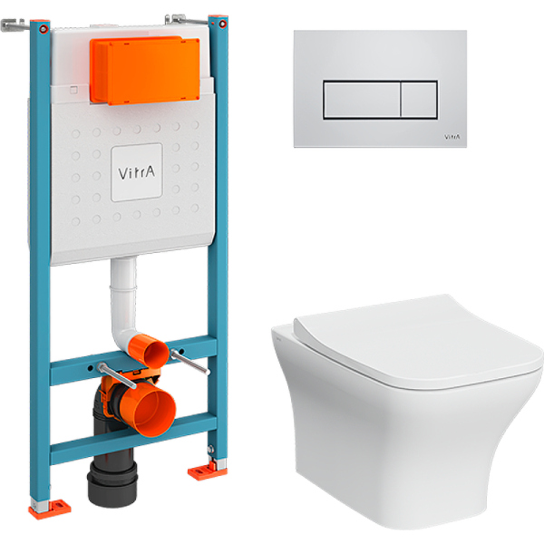 Комплект унитаза с инсталляцией Vitra Zentrum Square 9875B003-7201 с сиденьем и клавишей смыва Хром