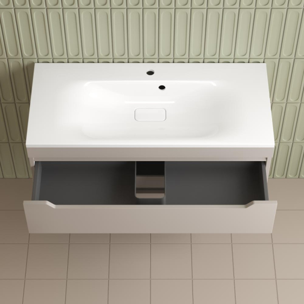 Тумба без раковины подвесная "Остин" 100 2 ящ крем эмаль PLUS, ЛС-00002409