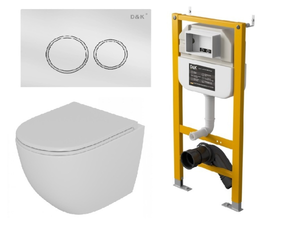 Комплект 3 в 1 D&K Унитаз подвесной безободковый, инсталляция, клавиша смыва (DS1391614)