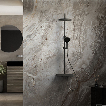 Душевая стойка Vincea Inspire VSFS-3I12TMB термостатическая с изливом, 30см верх.душ, черный