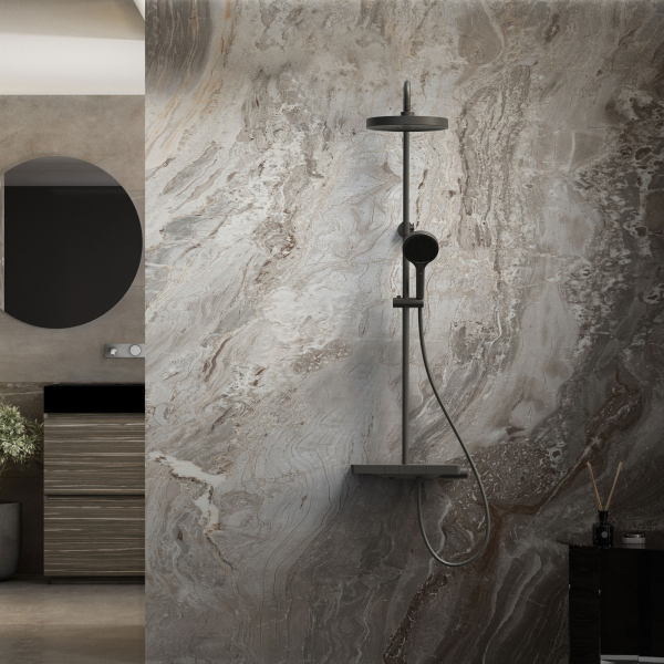 Душевая стойка Vincea Inspire VSFS-3I12TMB термостатическая с изливом, 30см верх.душ, черный