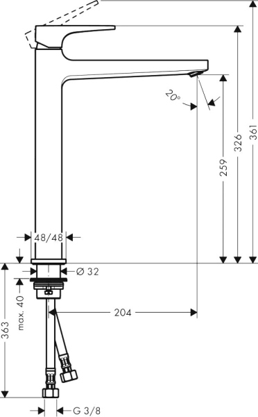 Смеситель Hansgrohe Metropol 32512700 для раковины, с донным клапаном Push-Open