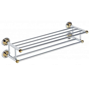 Полка-полотенцедержатель Retro двойная 665x165x225мм, золото/хром