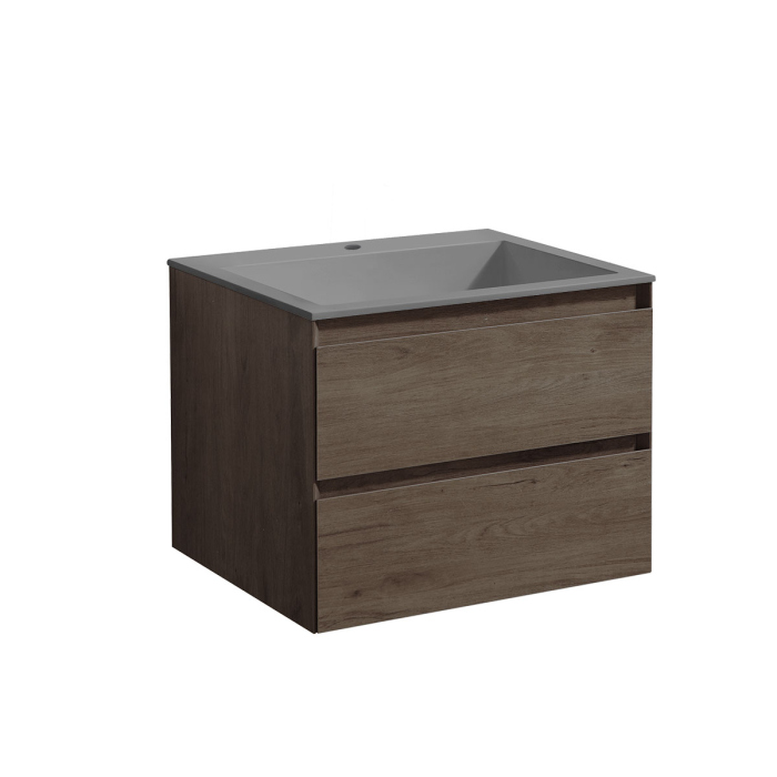 Тумба с раковиной Vincea Luka 600 подвесная, 2 выкатных ящика soft-close, R.Oak, VMC-2L600RO+VCB-13600B