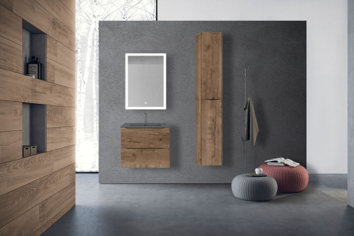 Тумба с раковиной Vincea Mia 600 подвесная, 2 выкатных ящика soft close, V.Oak, VMC-2MC600VO+VBS-13960MB