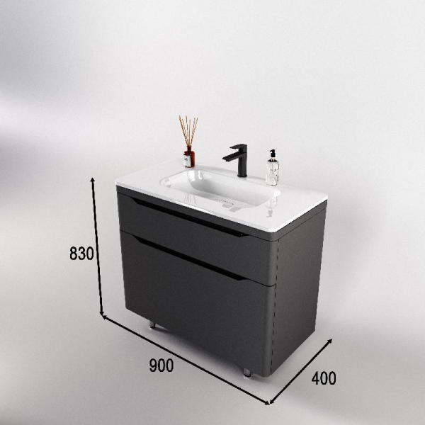 Тумба без раковины Style Line напольная "Марелла 90" (2 ящ.) серый, PLUS, СС-00002418