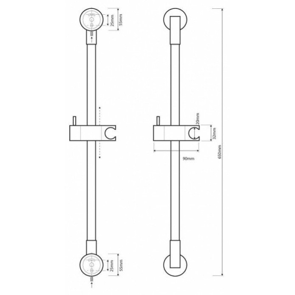 Душевая штанга похромированная латунь ,длина 600 мм