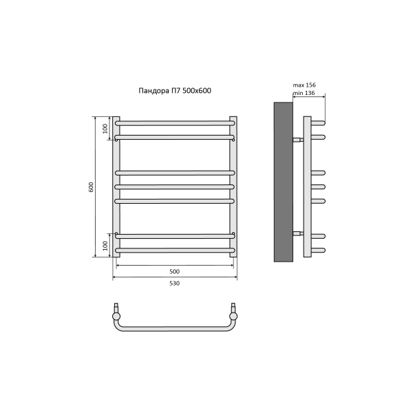 Полотенцесушитель водяной Aquatek (Акватек) Пандора П7 500х600 мм, AQ RRС0760CH