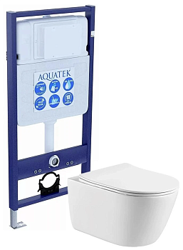 Комплект Aquatek 3 в 1 Set Aquatek Оберон (унитаз AQ1363W-00+ сиденье+ инсталляция)