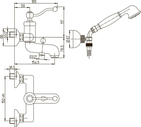 Смеситель Paini Duomo 88F3105KM для ванны с душем