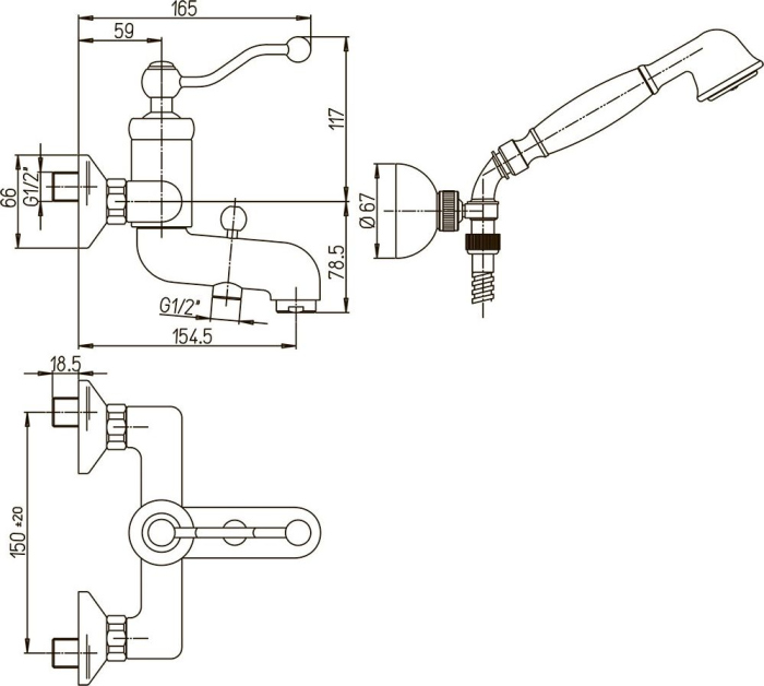 Смеситель Paini Duomo 88F3105KM для ванны с душем