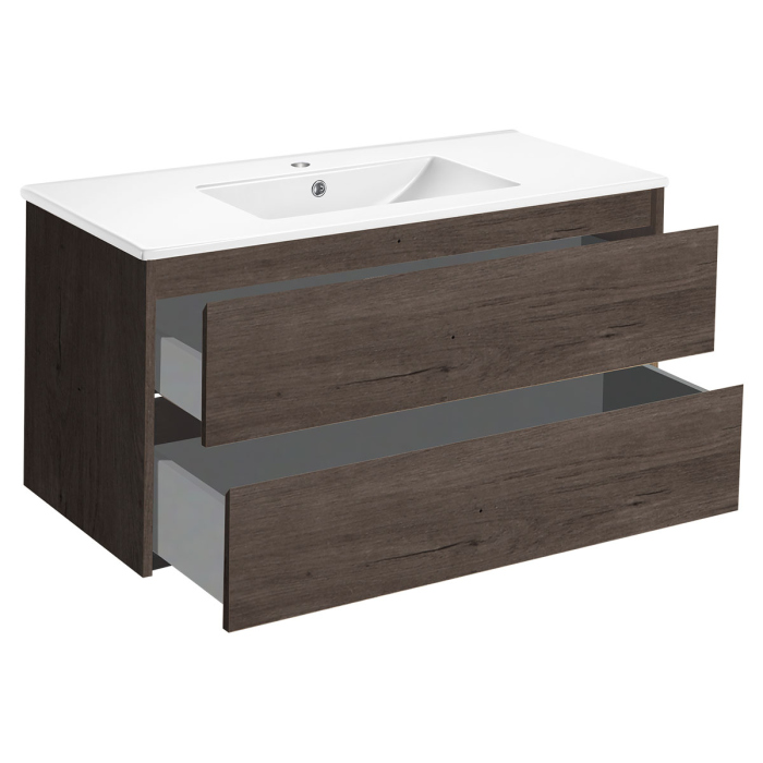 Тумба с раковиной Vincea Gio 100 подвесная, 2 выкатных ящика soft-close, R.Oak, VMC-2G100RO+VBS-13100MA