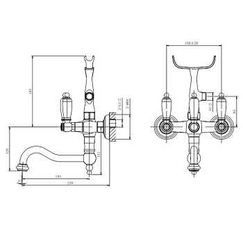 Смеситель для ванной с душ.комплектом, поворотный излив (бронза) Caprigo, 03-510-vot