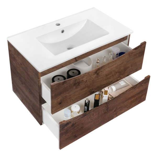 Тумба с раковиной Vincea Mia 800 подвесная, 2 выкатных ящика soft close, R.Wood, VMC-2MC800RW+VBS-13980 Тумба с раковиной Vincea Mia 800 подвесная, 2 выкатных ящика soft close, R.Wood, VMC-2MC800RW+VBS-13980