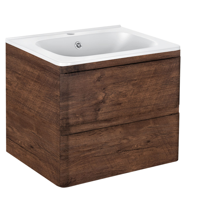 Тумба с раковиной Vincea Vico 600 подвесная, 2 выкатных ящика soft close, R.Wood, VMC-2V600RW+VCB-2VP600B