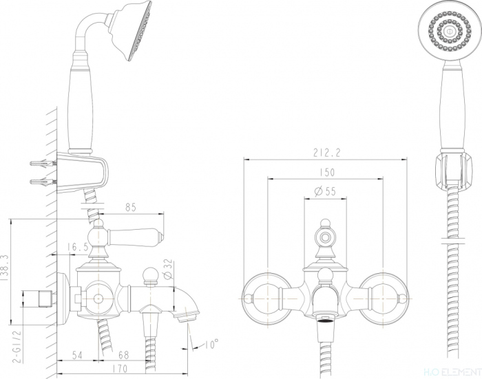 Смеситель Bravat Art F675109U-B для ванны с душем