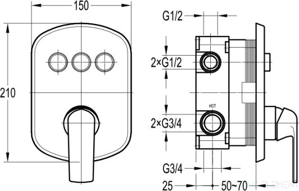 Смеситель Cezares Globo-F-VDIM3-B-01 С ВНУТРЕННЕЙ ЧАСТЬЮ, для душа