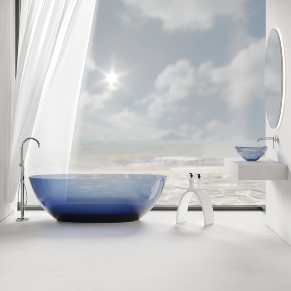 Раковина накладная прозрачная ABBER Kristall AT2802Saphir синяя