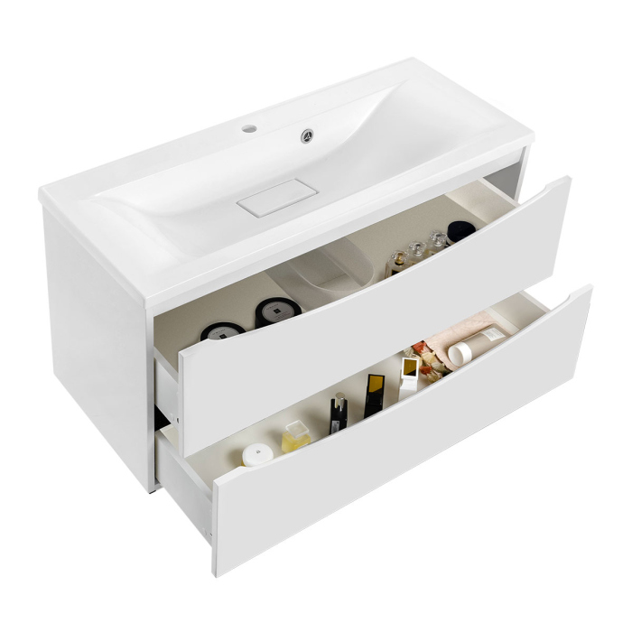 Тумба с раковиной Vincea Mia 900 подвесная, 2 выкатных ящика soft close, G.White, VMC-2MA900GW+VCB-3M900G