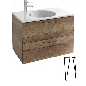 Тумба с раковиной на ножках RIVE GAUCHE 80 см цв.дуб табак, EB2562-DE1+EB2522-R9-E52+EB2569-BL
