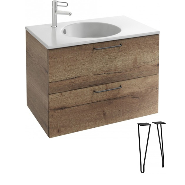 Тумба с раковиной на ножках RIVE GAUCHE 80 см цв.дуб табак, EB2562-DE1+EB2522-R9-E52+EB2569-BL