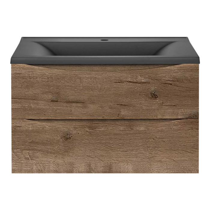 Тумба с раковиной Vincea Mia 750 подвесная, 2 выкатных ящика soft close, V.Oak, VMC-2MA750VO+VCB-3M750B