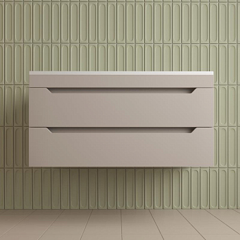 Тумба без раковины подвесная "Остин" 100 2 ящ крем эмаль PLUS, ЛС-00002409