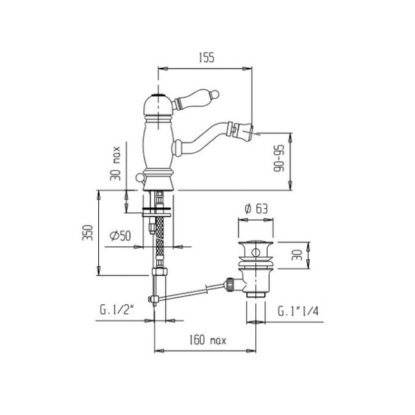 Смеситель биде (золото) Caprigo, 04-030-oro