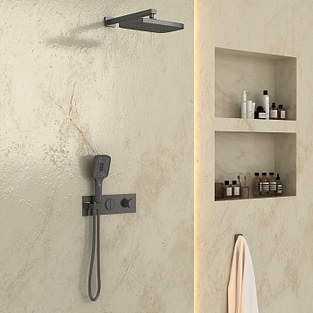 Душевой комплект Vincea VSFW-422T1GM встраиваемый, термостатический, 2 режима, вороненая сталь