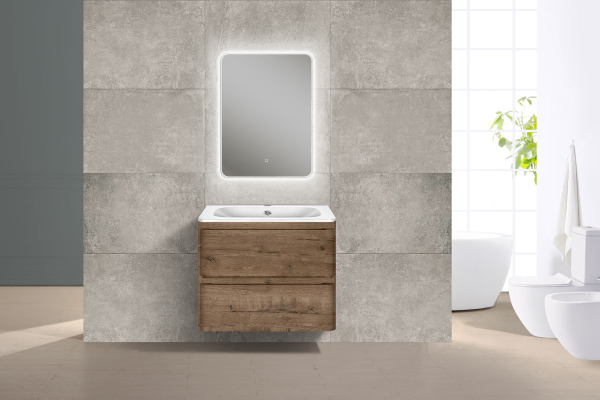 Тумба с раковиной Vincea Vico 600 подвесная, 2 выкатных ящика soft close, V.Oak, VMC-2V600VO+VCB-2VP600W