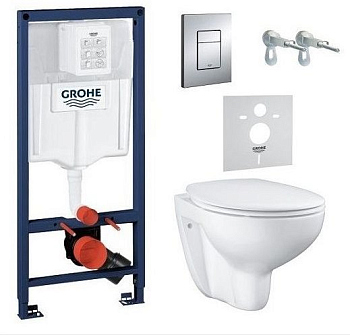 Комплект унитаза с инсталляцией Grohe Solido Compact 39586000 с сиденьем и клавишей смыва Хром