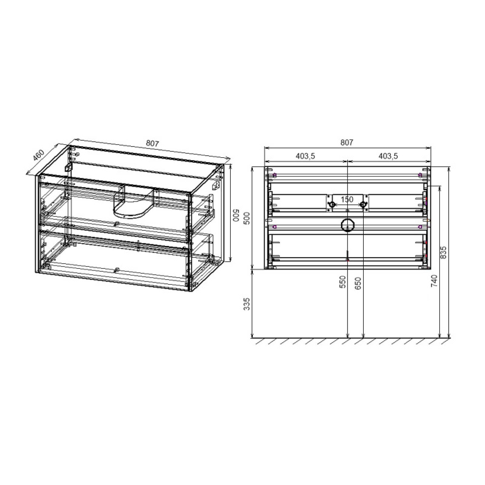 Тумба с раковиной Vincea Gio 800 подвесная, 2 выкатных ящика soft-close, T.Oak, VMC-2G800TO+VBS-13980