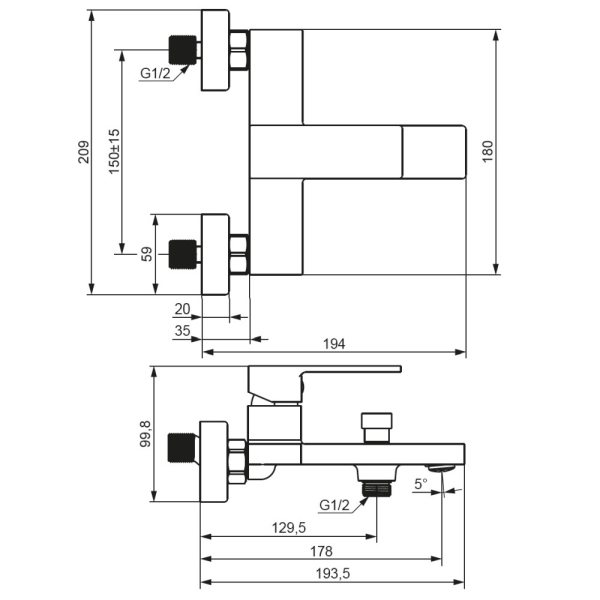 Смеситель для ванны и душа Damixa Gala, 531000300