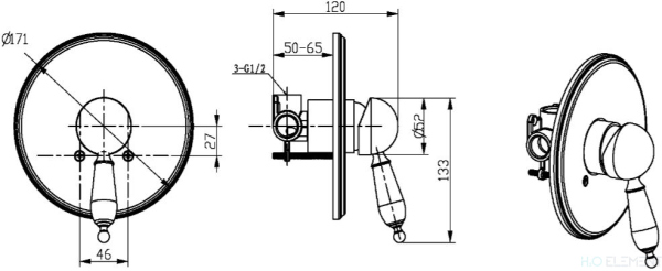 Смеситель Boheme Tradizionale Oro 285 С ВНУТРЕННЕЙ ЧАСТЬЮ, для душа