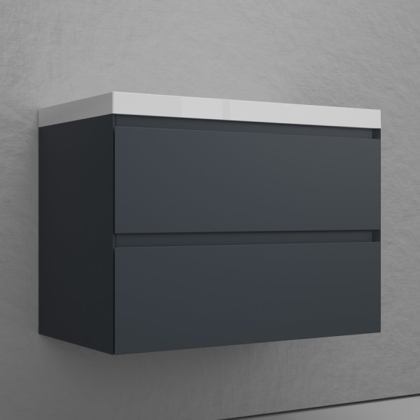 Тумба без раковины подвесная "Манхэттен 80" ЭМАЛЬ 80 2 ящика PLUS графит, ЛС-00002360