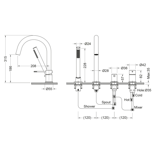 Смеситель для ванны с душем, врезной Timo Saona белый матовый (2320/16Y)