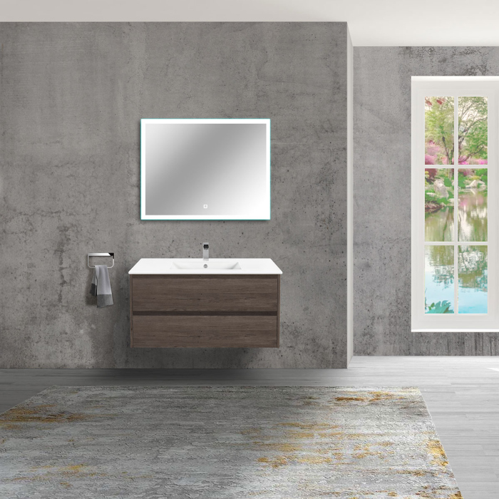 Тумба с раковиной Vincea Gio 100 подвесная, 2 выкатных ящика soft-close, R.Oak, VMC-2G100RO+VBS-13100MA
