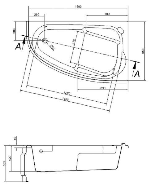 Ванна Cersanit асимметричная JOANNA 160x95 правая Ванна Cersanit асимметричная JOANNA 160x95 правая