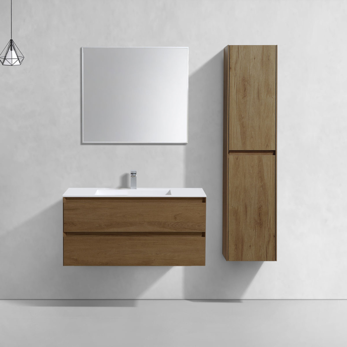 Тумба с раковиной Vincea Luka 1000 подвесная, 2 выкатных ящика soft-close, T.Oak, VMC-2L100TO+VCB-13100B