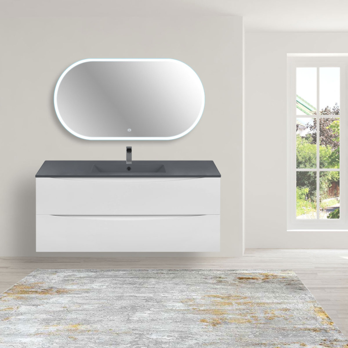 Тумба с раковиной Vincea Mia 1200 подвесная, 2 выкатных ящика soft close, G.White, VMC-2MC120GW+VBS-13121