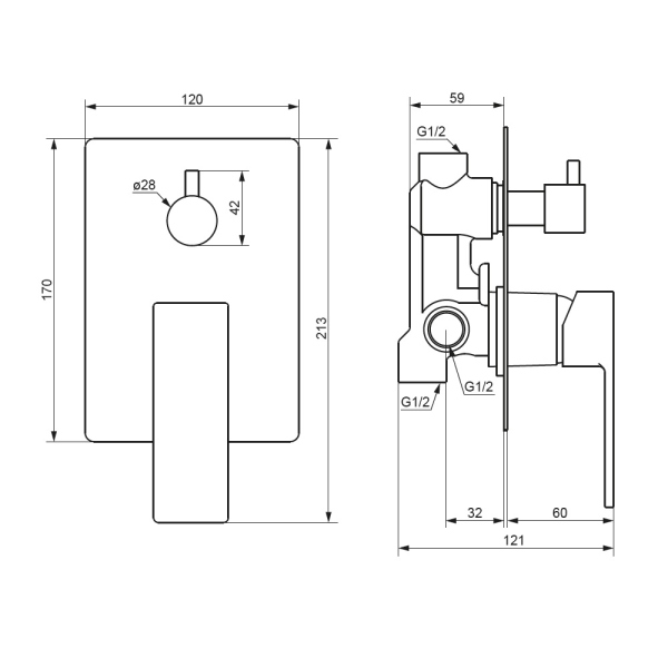 Смеситель для ванны и душа монтируемый в стену Damixa Gala, 537100300