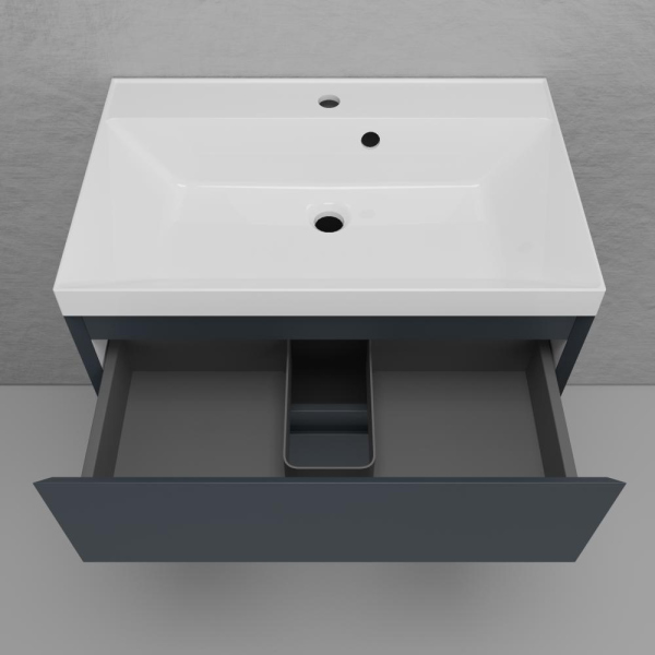 Тумба без раковины подвесная "Манхэттен 70" ЭМАЛЬ 70 2 ящика PLUS графит, ЛС-00002363