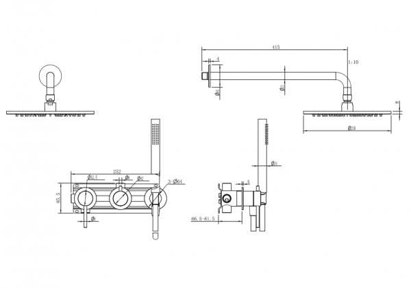 Душевая система ABBER Wasser Kreis 316 AF8118BGG, оружейная сталь брашированная