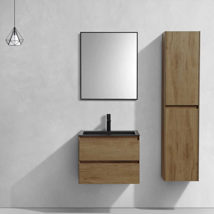 Тумба с раковиной Vincea Luka 600 подвесная, 2 выкатных ящика soft-close, T.Oak, VMC-2L600TO+VCB-13600G