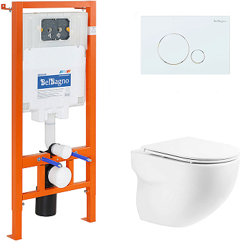 Комплект 4 в 1: Унитаз+сиденье+инсталляция+клавиша смыва, BB066CHR/BB870SC/BB002-80/BB014-SR-BIANCO