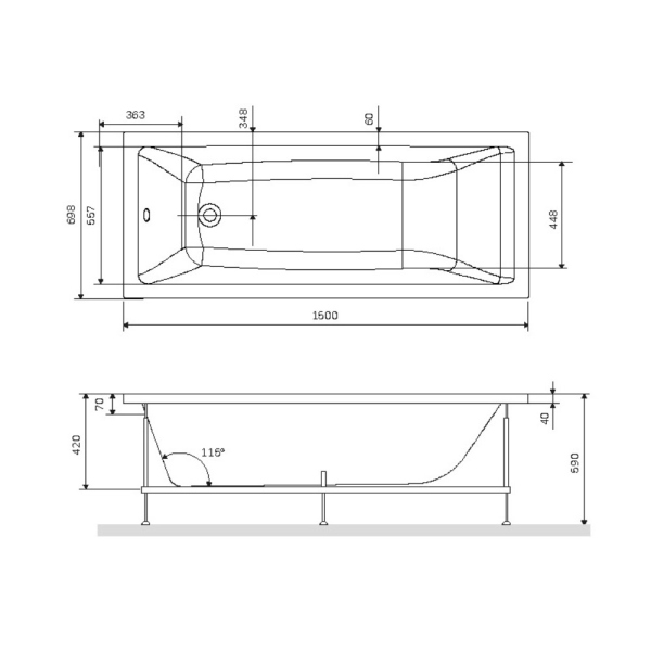 Каркас для ванны 150х70 см AM.PM Gem, W93A-150-070W-R Каркас для ванны 150х70 см AM.PM Gem, W93A-150-070W-R