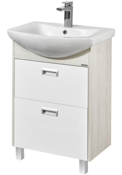 Тумба с раковиной Акватон Бекка 60 1A1966K1BAC20, белый глянец/дуб сомерсет