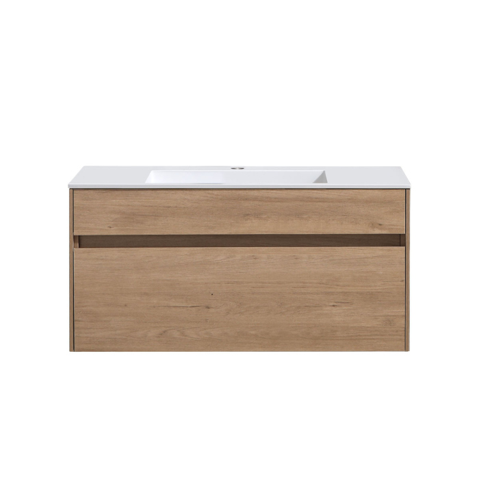 Тумба с раковиной Vincea Chiara 1000 подвесная, 1 выкатной ящик soft-close, N.Oak, VMC-2C100NO+VCB-13100W